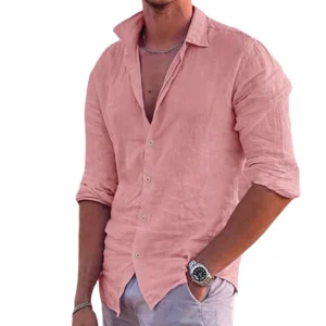 Men's 2025 Cotton Linen Long Sleeve Henley Collar Casual Beach Shirt