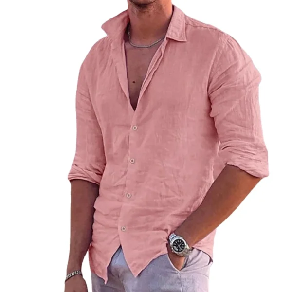 Men's 2025 Cotton Linen Long Sleeve Henley Collar Casual Beach Shirt