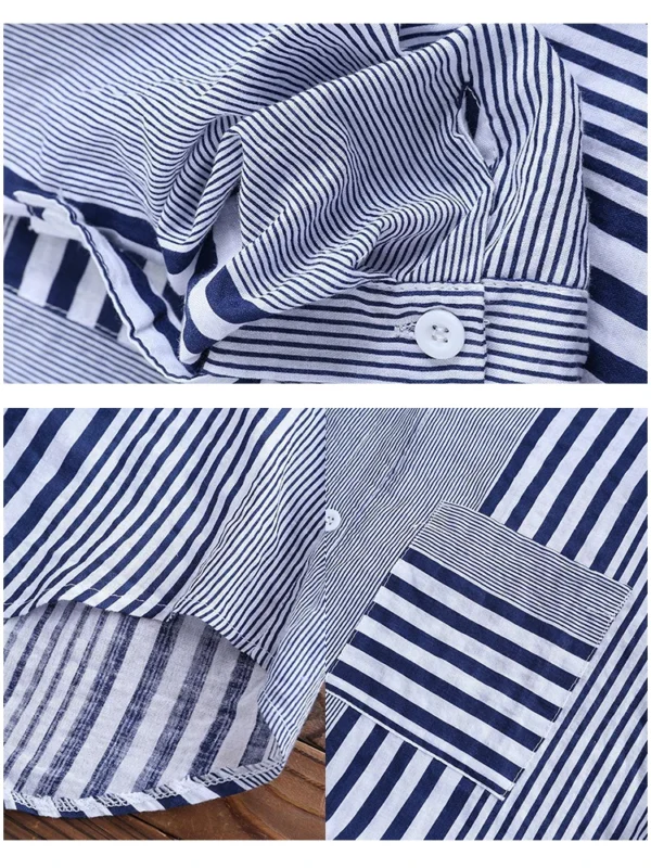 Plus Size Cotton Linen Short Sleeve Loose Button Blouse Women Tunic - Image 6