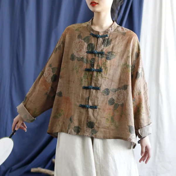 Vintage Cotton Linen Oversized Long Sleeve T-Shirt For Women - Image 4