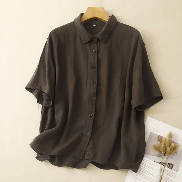 Loose White Cotton Linen Women’s Shirt Summer Office Daily Wear - Image 3
