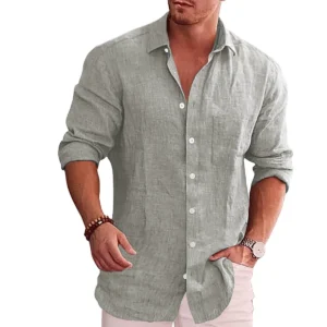 Men's Cotton Linen Long Sleeve Shirt Casual Solid Plus Size Fashion Wear