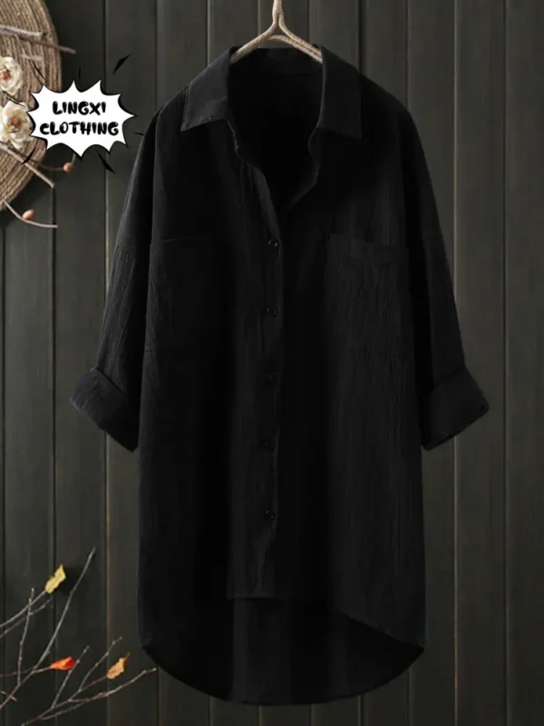 Elegant Cotton Linen Blouse For Women Casual Long Sleeve Shirt - Image 5