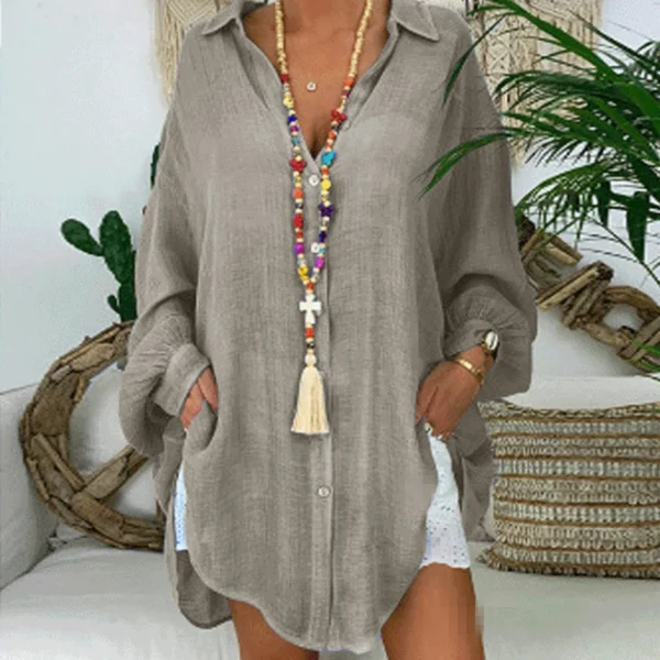 Loose Cotton Linen Long Sleeve Blouse For Women Casual Office Wear - Image 2