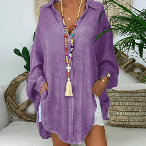 Loose Cotton Linen Long Sleeve Blouse For Women Casual Office Wear - Image 4