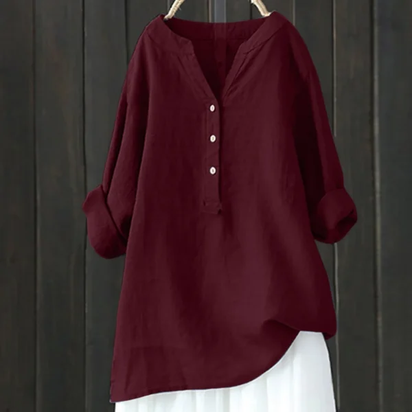 Plus Size Cotton Linen Women’s Loose Long Sleeve Spring Button Blouse - Image 4